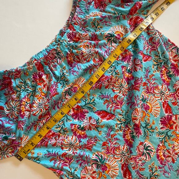 Stella Parker Colorful Tropical Top Womens Medium Turquoise Floral Cotton Blouse - Picture 6 of 7